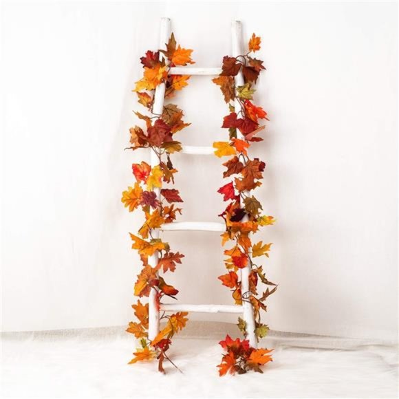 2 Pack Fall Maple Garland - 5.9ft/Piece Artificial Fall Foliage Garland Colorful - Picture 2 of 7